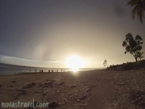 A lot of people gathered by the shore to witness the amazing sunset